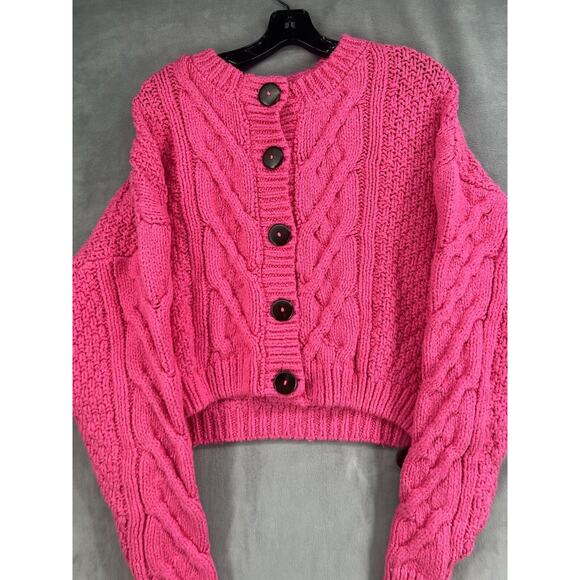 Free People Bonfire Cardi Cardigan Sweater Size Small Vacay Pink - Picture 2 of 7